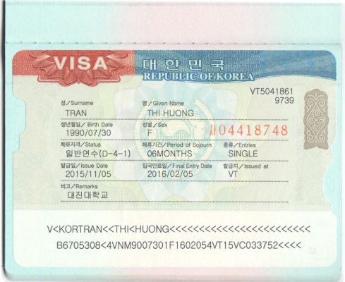 Các loại visa du học Hàn Quốc